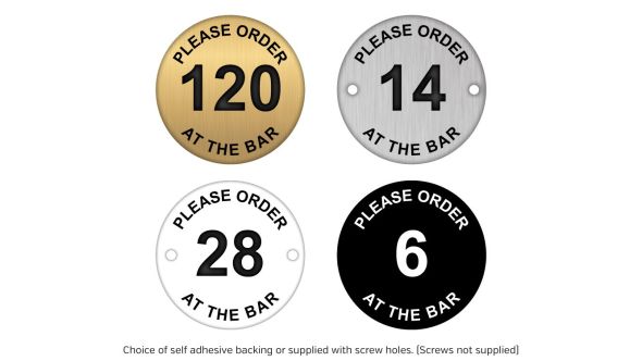 Table Number Discs Gold for Restaurant / Cafe / Pub - Please Order At The Bar - Singles