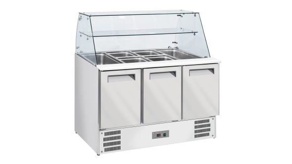 Diverso WR-SAL6-L3 Refrigerated saladette with curved glass 4x GN1/1-150 mm + reserve 3 doors GN 1/1