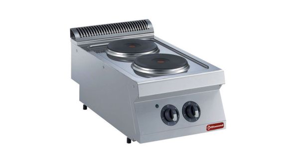 Diamond E17/2P4T-N 2 Rounded Hobs Countertop Electric Range Cooker, 5.2kW