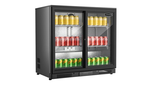 Sterling Pro Green SP2HC-BS Black Sliding Double Door Bottle Cooler 180 Bottles