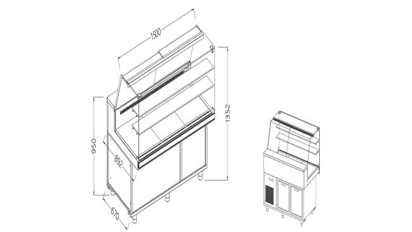 Diamond VA15XR/R Snack Patisserie Display Counter with Understorage, 1500mm