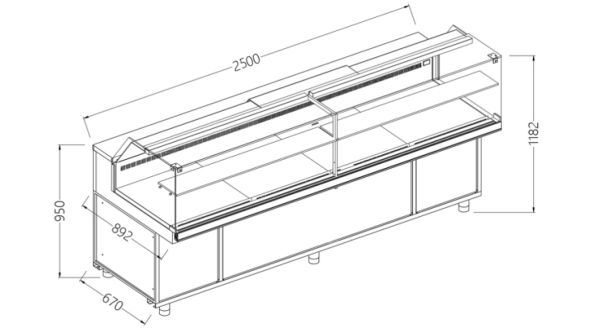Diamond PB25X Display Counter Neutral X Bakery En & Gn, Low Glass