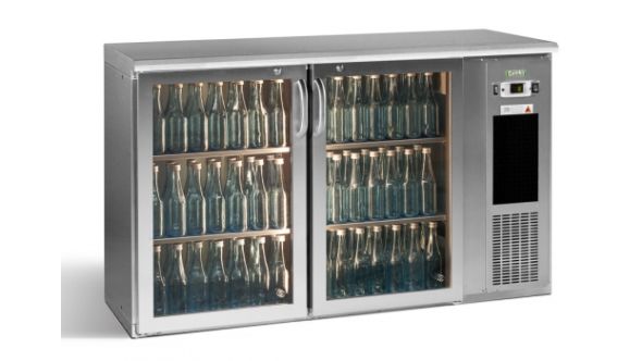 Gamko E3/22GMUCS84 Glass Double Door Stainless Steel Undercounter Bottle Cooler, 344 x 33 Centiliters Bottles
