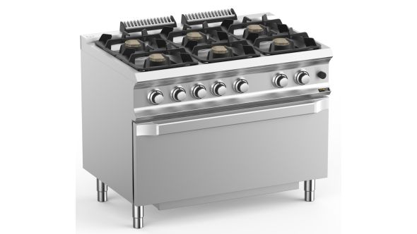 Hobart Ecomax HEFB711FGMXL 6 Burner Gas Hob (6 x 7kW) with Jumbo Gas Oven (8kW), 50kW