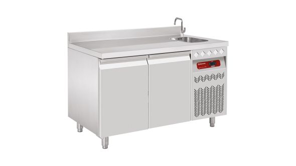 Diamond DT131/P9A_EV 2 Door Stainless Steel Refrigerated Counter with Sink & Splashback, 260 Litres