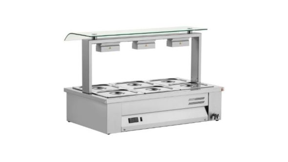 Inomak MEV610 Counter Top Bain Marie With Sneeze Guard 3x GN1/1