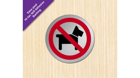 No Dogs Symbol 75mm Diameter Satin Silver Door Disc - DS016