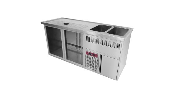 Diamond KBR-22D Bar Counter with 2 Compartments, Draining Board and Right Side Sink