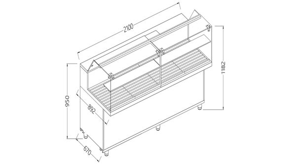 Diamond VPB21X Bread Snack Low Glass Display Counter, 2100mm