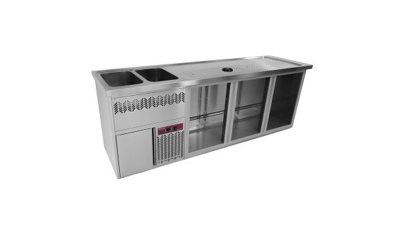 Diamond KBR-32G Bar Counter with 3 Compartments, Draining Board and 2 Left Side Sinks