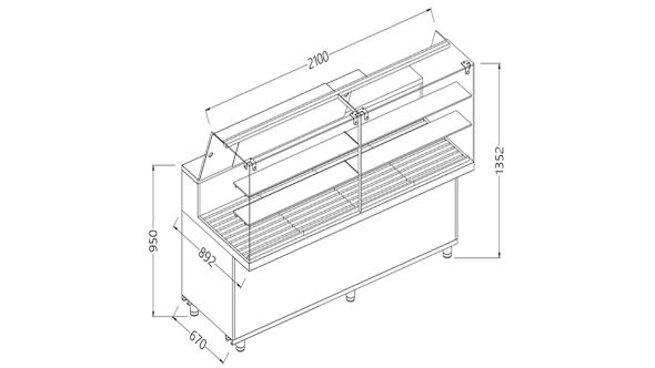Diamond VPA21X Bread Snack High Glass Display Counter, 2100mm