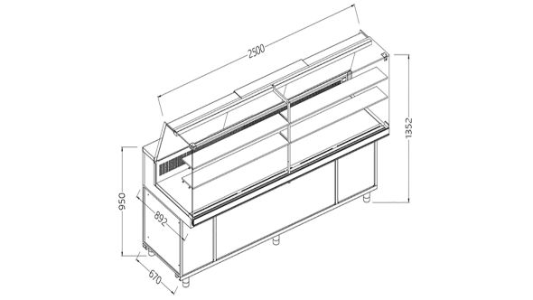 Diamond SA25X/R2 Snack Patisserie Display Counter with Understorage, 2500mm