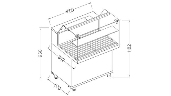 Diamond VPB10X Bread Snack Low Glass Display Counter, 1000mm