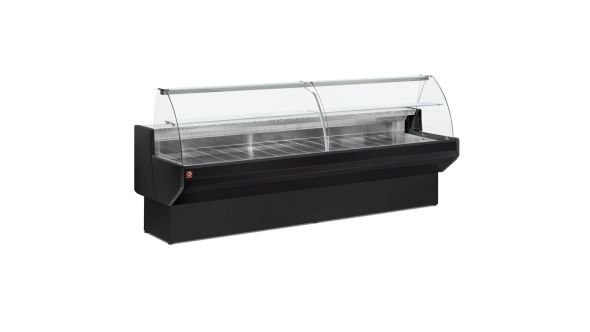 Diamond ML25/B5-R2 Black Curved Glass Serveover with Understorage, 2500mm
