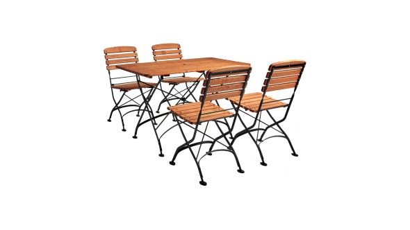 ARCH Rectangular Outdoor Dining Set - Table & 4 Chairs - Wood & Wrought Iron