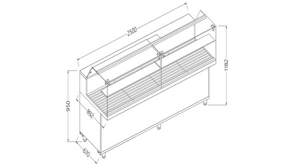 Diamond VPB25X Bread Snack Low Glass Display Counter, 2500mm