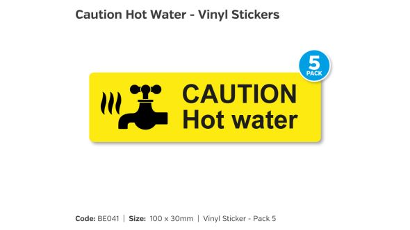 Caution Hot Water Self Adhesive Vinyl - Pack of 5 - BE041