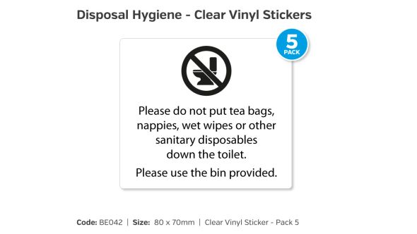 Bathroom Disposal Hygiene Clear Self Adhesive Vinyl - Pack of 5 - BE042