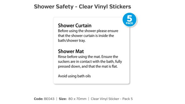 Shower Curtain & Shower Mat Clear Self Adhesive Vinyl - Pack of 5 - BE043