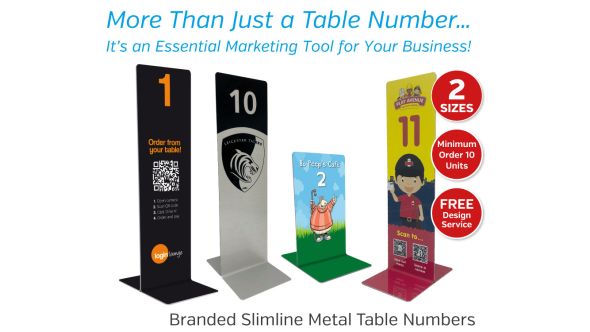 The Emperor Range - Branded Slimline Metal Table Numbers - Short Gloss White