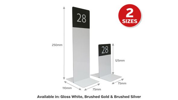 The Emperor Range - Branded Slimline Metal Table Numbers - Tall Brushed Silver