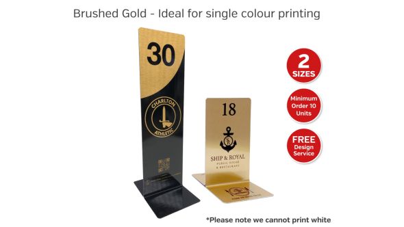 The Emperor Range - Branded Slimline Metal Table Numbers - Tall Brushed Gold