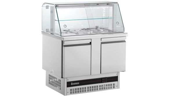 Inomak BSV7300-HC Compact Double Hinged Door Gastronorm Saladette With Display Case