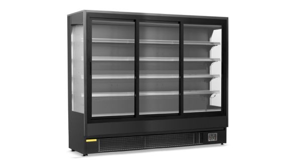 Blizzard BTD200BKGDV2 Black Slim Tiered Display 2m Wide Multideck - Sliding Doors