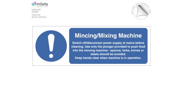 Mincing/Mixing machine catering equipment safety notice