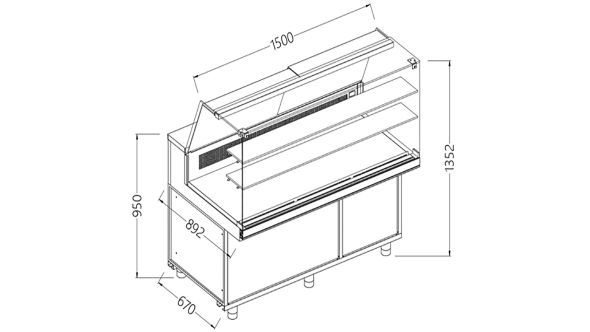 Diamond SA15XR Snack Patisserie Display Counter, 1500mm