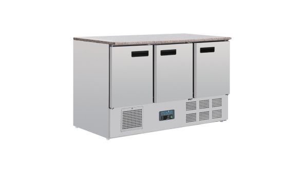 Polar G-Series 3 Door Counter Fridge with Granite Work Top 368Ltr