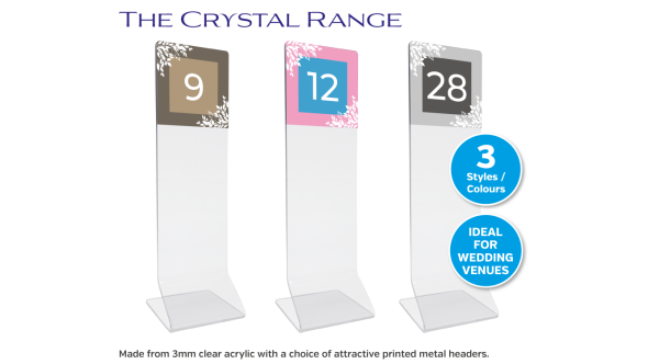 The Crystal Range - Wedding Venue Table Numbers - Colour Options