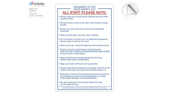 Staff guidance to the food safety act notice