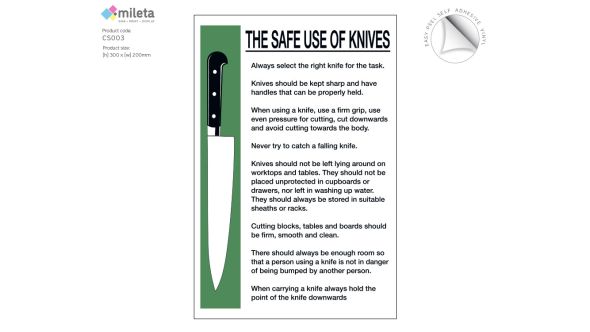 The safe use of chef knives safety notice
