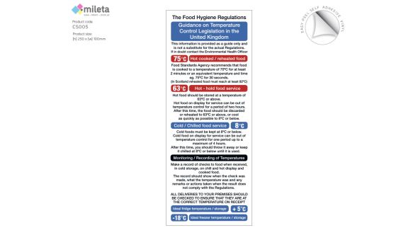 Food safety temperature control guidlines notice