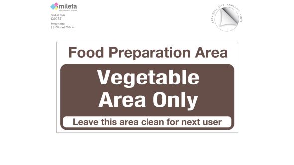 Food preparation area vegetables only notice