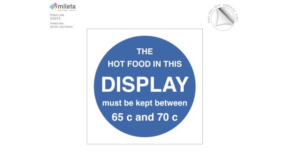 Hot food display temperature guidance label
