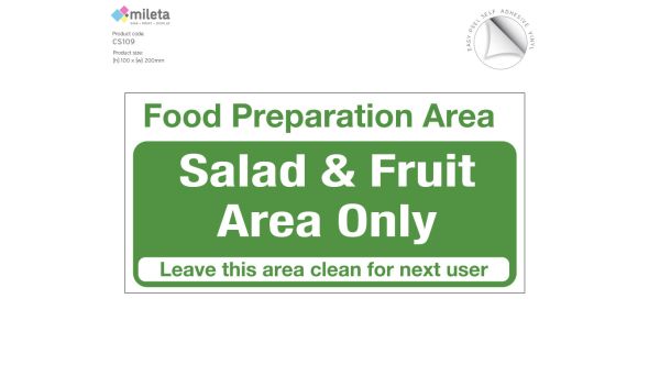 Food preparation area salad and fruit only notice
