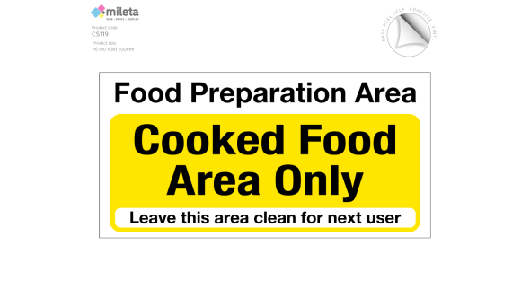 Food preparation area cooked food only notice