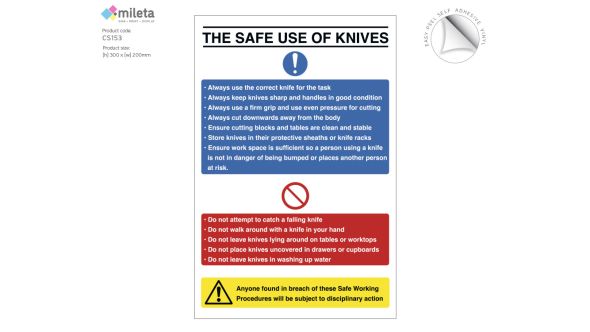 Safety Notice - The safe use of kitchen knives