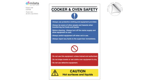 Cooker and oven health and safety notice