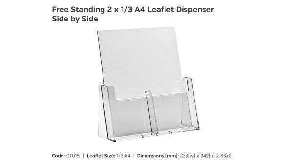2 x 1/3 A4 Freestanding Leaflet Dispenser - Side by Side