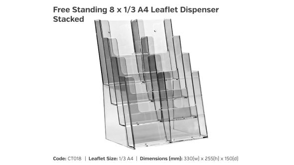 8 x 1/3 A4 Freestanding Leaflet Dispenser - Stacked