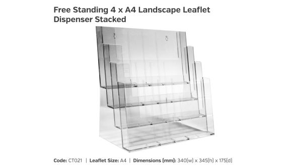 4 x A4 Freestanding Leaflet Dispenser - Landscape