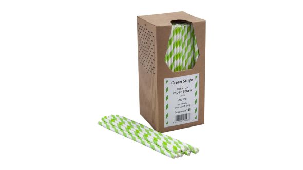 Beaumont 6mm Bore Paper Straw Green & White Striped (Pack 250) 3878