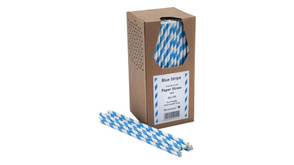 Beaumont Blue & White Striped Bore Paper Straw 8 Inch 6mm (Pack 250) 3876