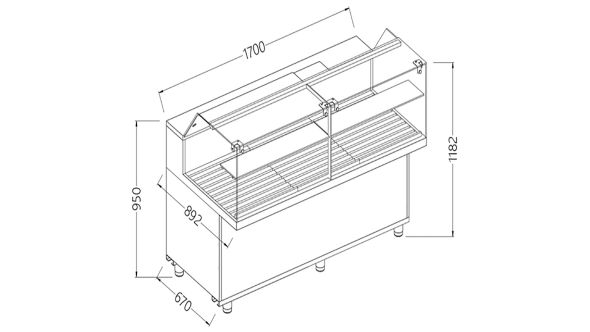 Diamond VPB17X Bread Snack Low Glass Display Counter, 1700mm