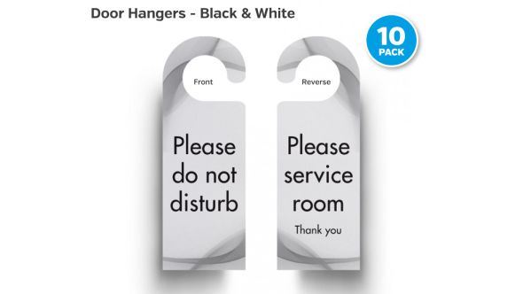 Black & White Do Not Disturb / Please Service Room Thank You Door Hangers - Pack of 10 - DH008