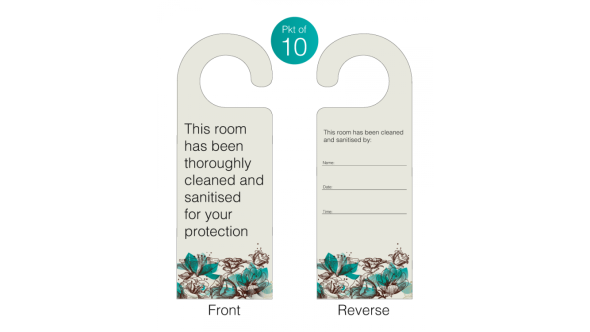 This room has been cleaned and sanitised for your protection door hangers. Pack of 10 - DH011
