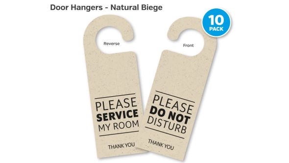 Natural Biege Do Not Disturb / Please Service Room Door Hangers - Multipack